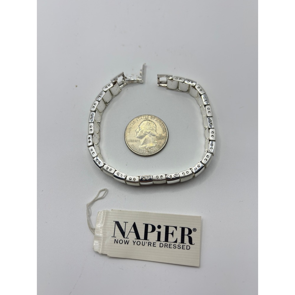 Napier Link Bracelet Womens 7in Silver Tone Textured Polished Geometric Block